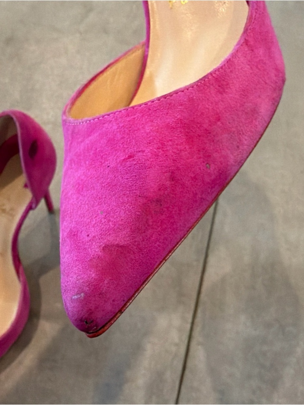 Christian Louboutin Pink Fuchsia Suede D’Orsay Heels 37.5 US 7.5 - Picture 4 of 14
